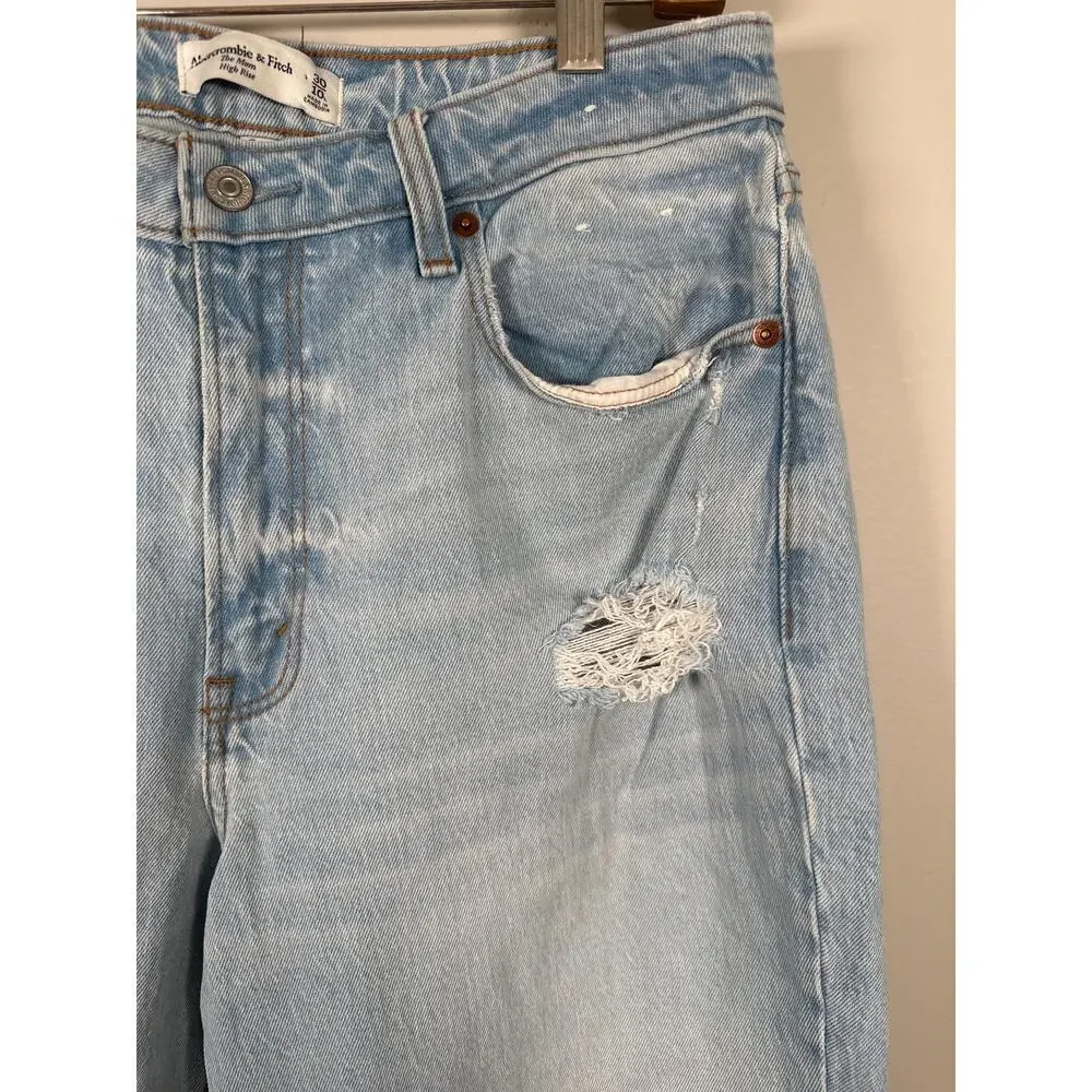 Abercrombie & Fitch The Mom High Rise‎ Curve Love Sz 30/10 Distressed Light Wash